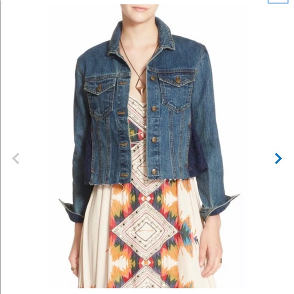 Free People Lace panel Jean jacket denim small - Picture 1 of 8